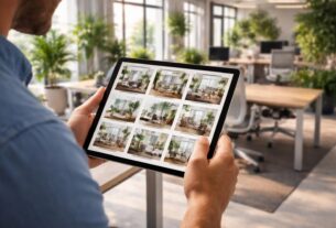 découvrez comment l'ipad en bureaux présente différentes options d’aménagement pendant la visite pour faciliter vos décisions d'aménagement.