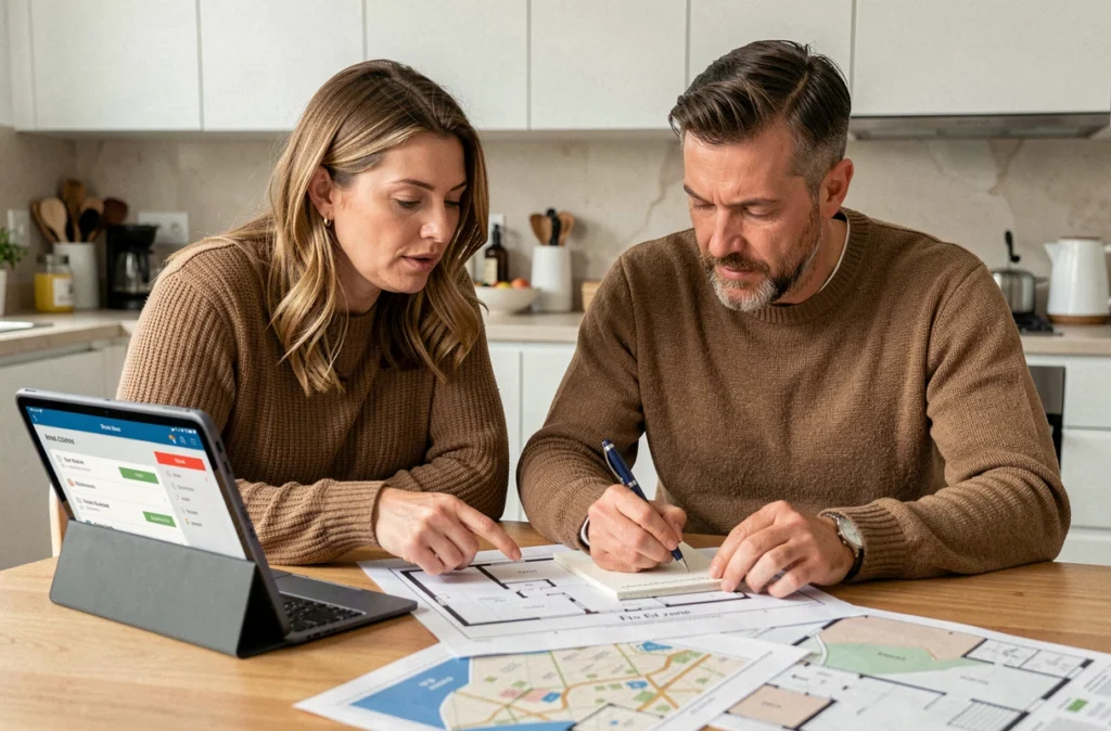Couple utilisant un simulateur Pinel en ligne pour calculer le loyer d'un bien immobilier