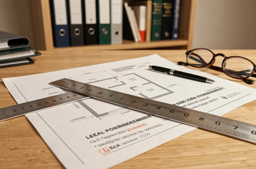 Plan de masse d'un parking de copropriété avec annotations de largeur réglementaire et documents légaux