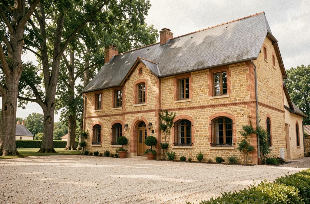 Maison de caractère en pierre et brique construite par Demeures d'Aquitaine dans le Périgord