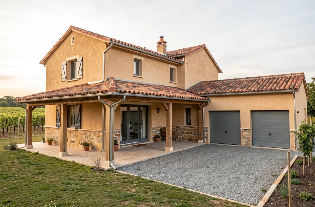 Maison régionale avec terrasse couverte et double garage construite par IGC Construction en Gironde