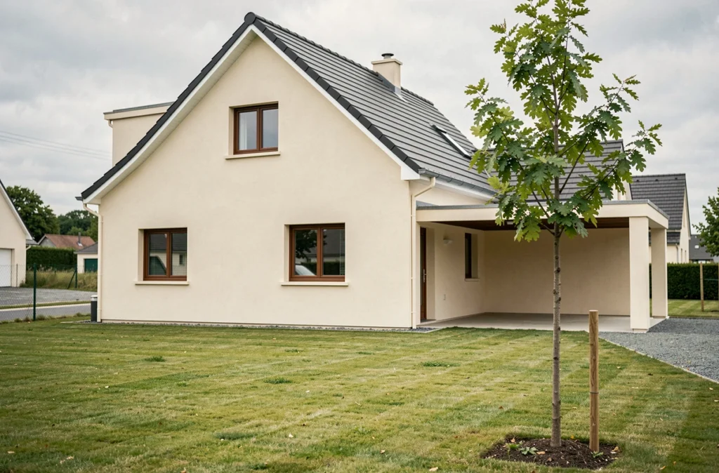 Maison moderne avec carport construite par Maisons Batisoft en Lot-et-Garonne